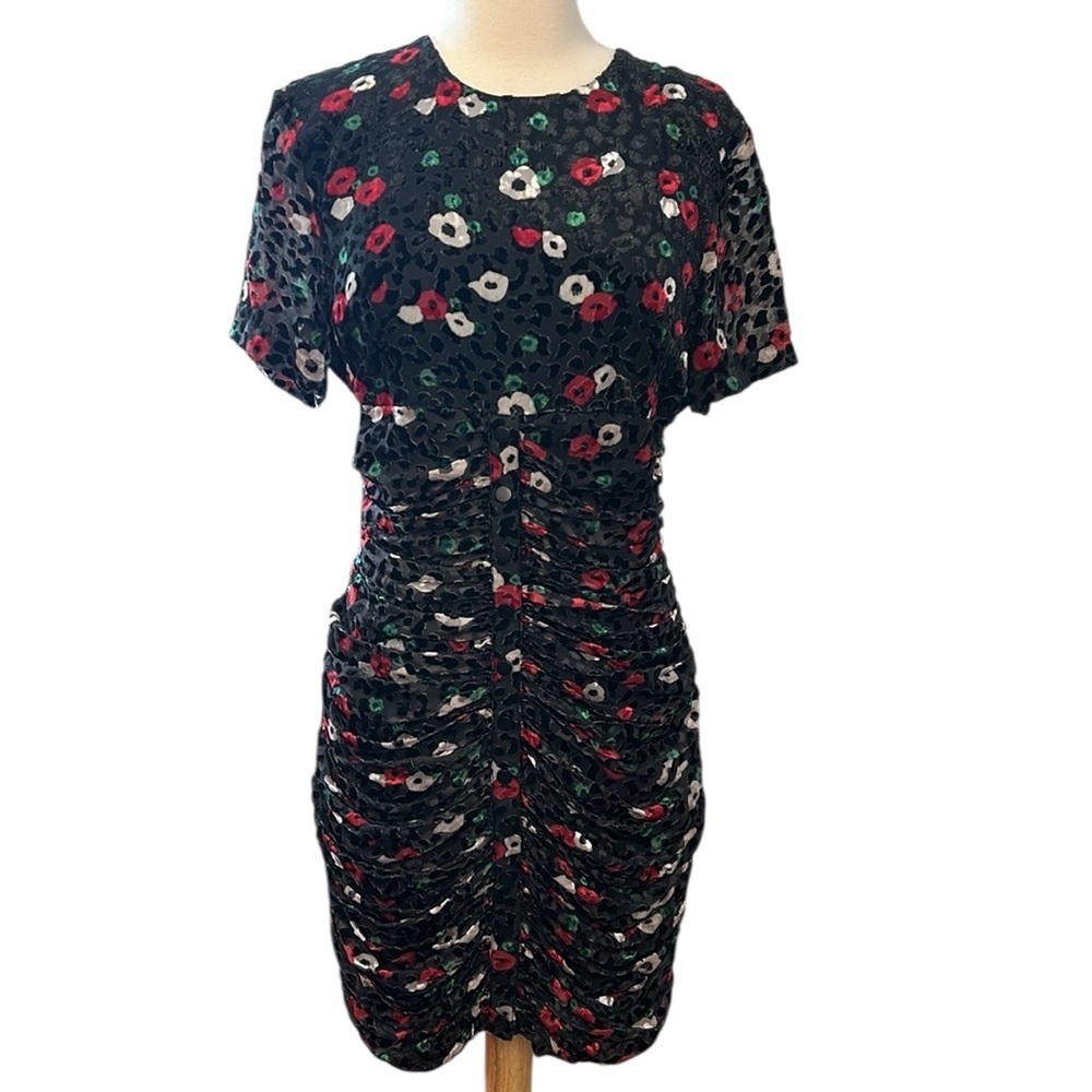 The Kooples Paris FLEUR NAÏVE BURNOUT Bodycon Ruching Dress Size French 3 US 8 - Picture 2 of 16